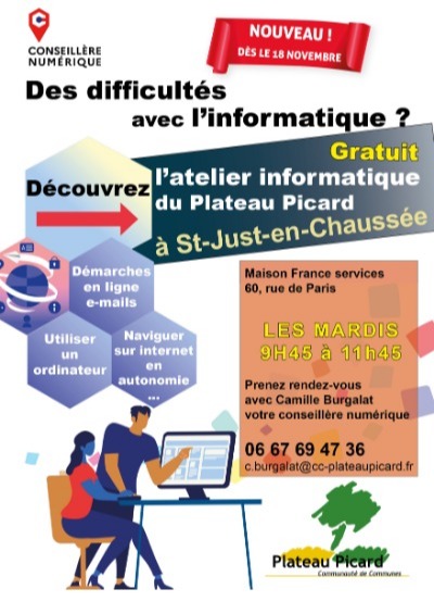 Affiche ateliers informatique St Just en Chaussee